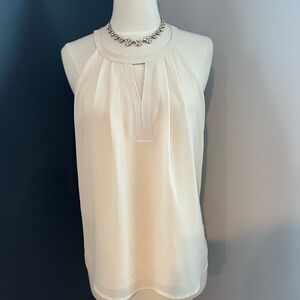 Naked Zebra Cream Sleeveless Blouse Keyhole Front Zip Back Size M